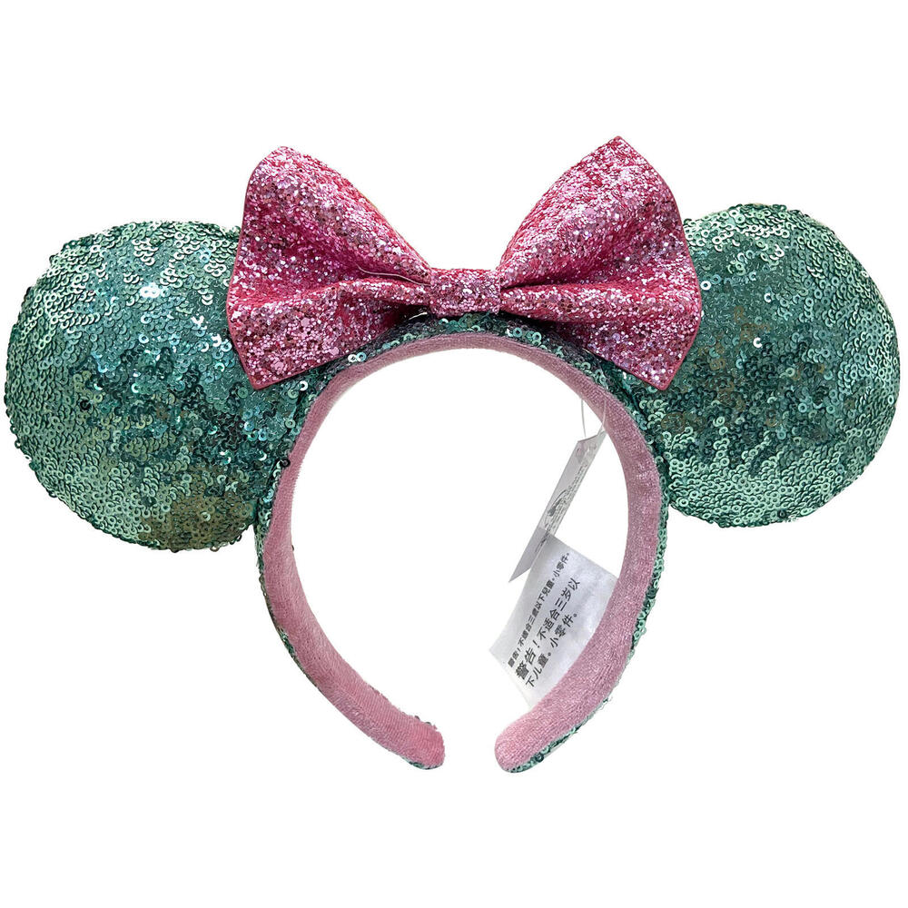 Disney Parks Pink Sugar Rush Bow Green Sequin Minnie Mouse Ears Glitter Headband